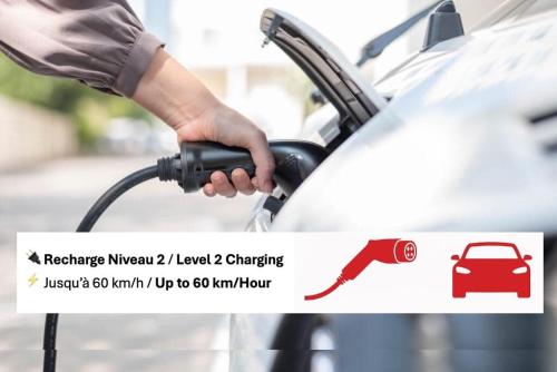 a hand holding a car with a hydrogen fueling nozzle at Le Ranch - with EV Chrger Level 2 in Quebec City