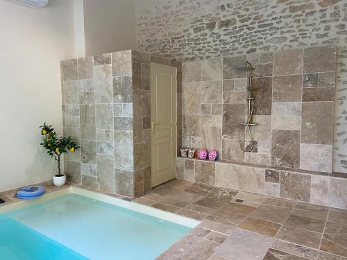 a large bathroom with a tub and a shower at Cosy studio 2 personnes in Varennes Vauzelles