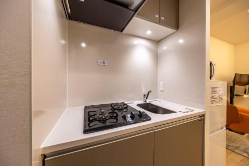 a kitchen with a sink and a stove at Daffitto Oshiage I in Tokyo