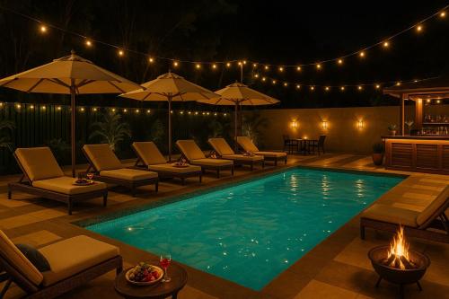 Bazén v ubytování The Himalayan Highland Dharamshala # Big Swimming Pool# Lawn # Pool Table # Kids Friendly # Family Friendly # Private Parking nebo v jeho okolí