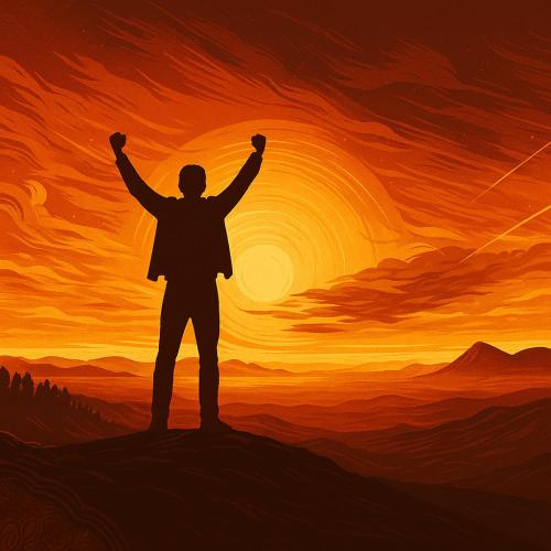 a man standing on top of a hill with his arms up at nimal in Weligama