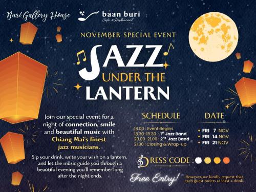 a poster for a jazz under the lantern event at Buri Gallery House in Chiang Mai