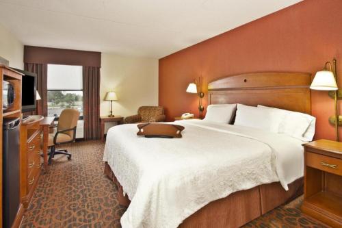 a hotel room with a large bed and a desk at Hampton Inn Anderson in Anderson