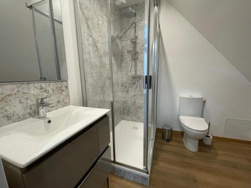 シャニーにあるDoux refuge pour 4のシャワー、洗面台、トイレ付きのバスルーム