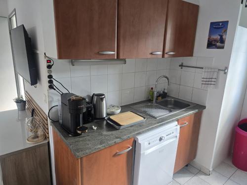 eine Küche mit Spüle und Arbeitsplatte in der Unterkunft maison Disney family pour 14 personne a 5 mm de Disney in Magny-le-Hongre