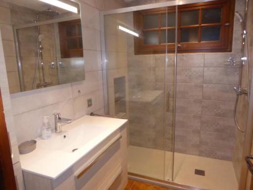 une salle de bain avec lavabo et douche dans l'établissement Covagnet RDC, à La Clusaz