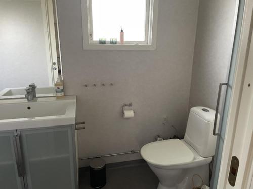 ピーテオにあるGuestly Homes - 3BR Homely Villa in Piteåのトイレ、洗面台、窓のあるバスルーム