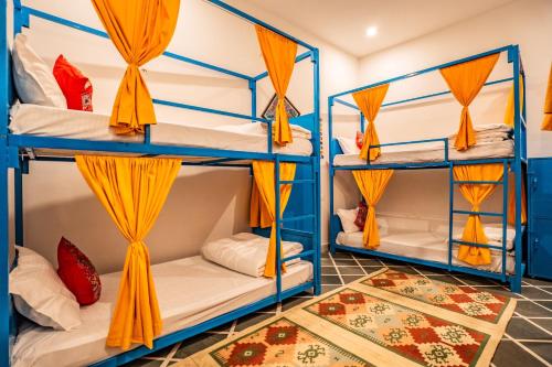 a room with bunk beds in a hostel at Hachi Hostel Jaisalmer in Jaisalmer