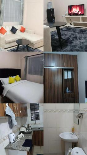 un collage di foto di una camera con letto e bagno di NairobiSafariNestSuite - South B a Nairobi