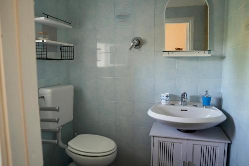 a bathroom with a white toilet and a sink at Piccolo Paradiso - Montenero in Montenero