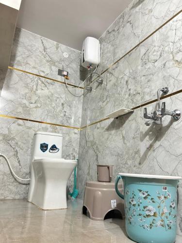 un baño con inodoro y lavabo en Amrutha Homestay, en New Hampi