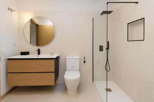 a bathroom with a toilet and a mirror at Sueños del Garmo by BeValle in Panticosa