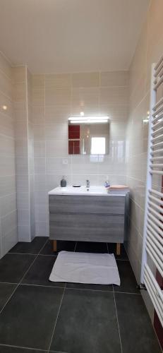 a bathroom with a sink and a mirror at Dampierre Studio 300 m du CNPE in Dampierre-en-Burly