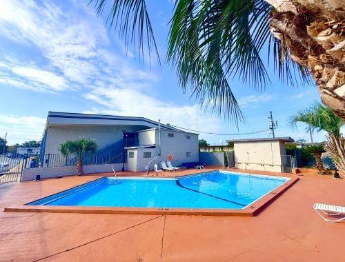 a swimming pool in a yard with a palm tree at Days Inn by Wyndham Tallahassee University Center in Tallahassee