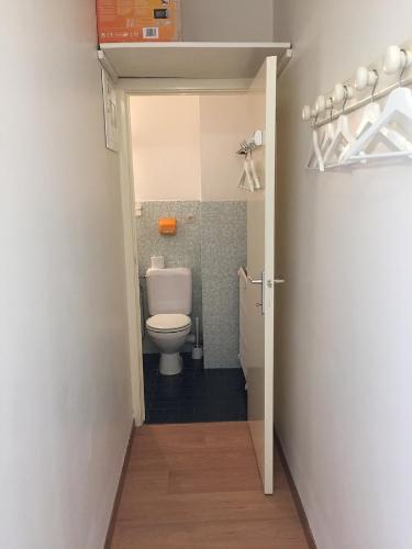 een kleine badkamer met een toilet in een kamer bij Résidence Sparrow in Koksijde