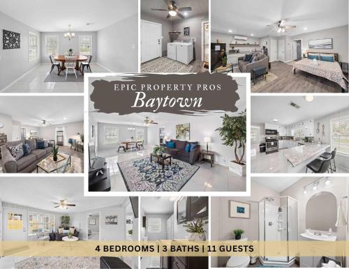 a collage of photos of a living room and dining room at Baytown Getaway Patios BBQ Family-Friendly in Baytown
