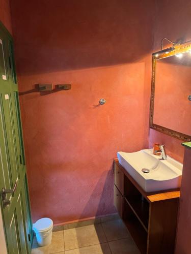 a bathroom with a sink and a mirror at Hélios Zion in Capesterre-Belle-Eau
