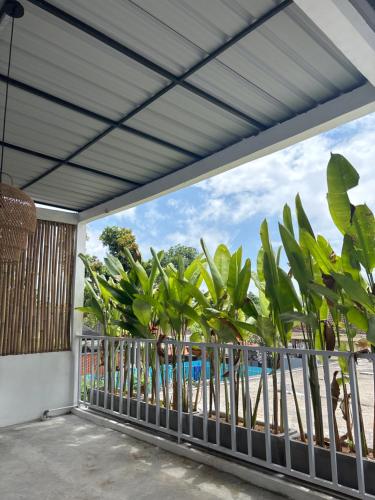 einen Balkon mit Poolblick in der Unterkunft pondokasih in Uluwatu