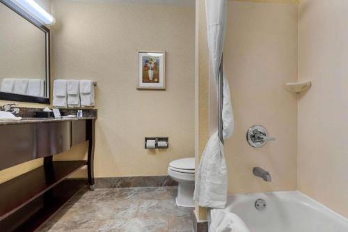 a bathroom with a toilet and a tub and a sink at Comfort Inn & Suites in Camden