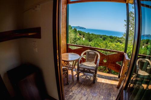 a balcony with a table and chairs and a view of the ocean at Agriturismo Valle di Marco in Palinuro