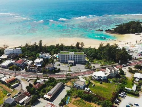 an aerial view of a beach and the ocean at Odysis Onna Resort Hotel in Onna