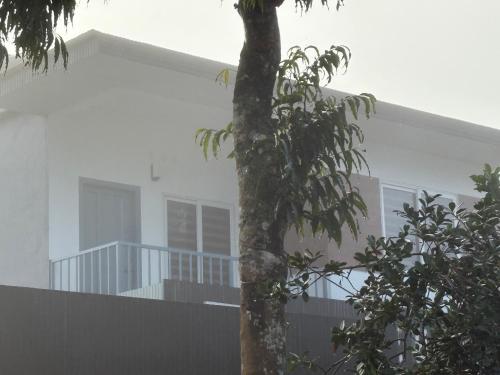 a white building with a tree in front of it at Venattu Homestay in Thekkady