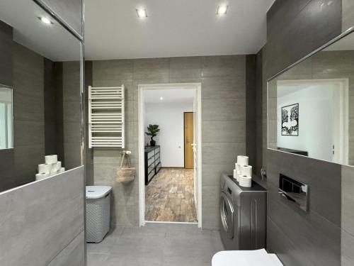 クラクフにあるPapaj apartment, supervision, garageのバスルーム(洗面台、トイレ付)