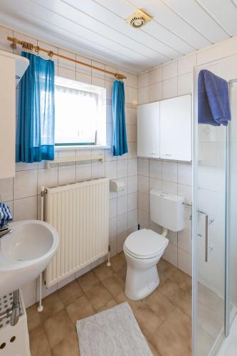 a bathroom with a toilet and a sink at Weingut zur Schlafmütze in Herrnbaumgarten