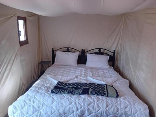 El GoueraにあるCamp Erg Chegaga Desert Moroccoのテントの中にベッドがある寝室