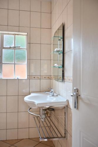 a bathroom with a sink and a mirror at Twin Palms Guest House in Potchefstroom