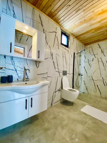 a bathroom with a sink and a toilet at Kent Villas in Demre
