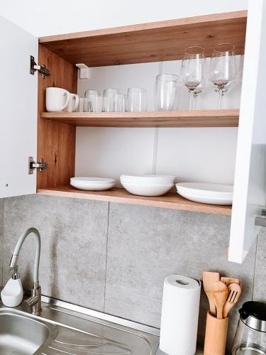 Kuchyň nebo kuchyňský kout v ubytování Apartmán Mierová