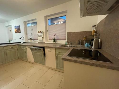 a kitchen with a sink and a counter top at Karos-Apartment in Mittersill