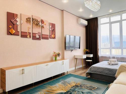 Χώρος καθιστικού στο Apartments near Mega Park