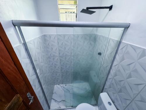 ベレンにあるHotel Saint Clara Bのトイレ付きのバスルームのガラス製シャワー