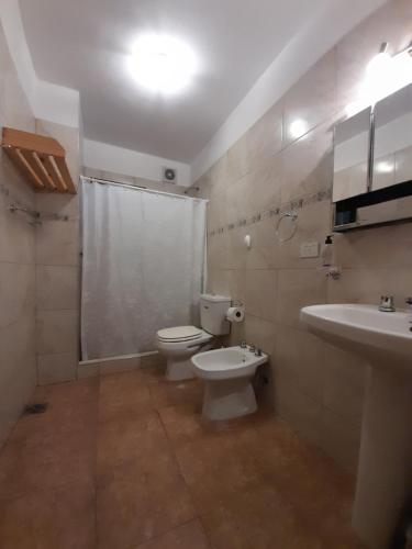 a bathroom with a toilet and a sink at Depto deluxe frente al río in San Antonio de Arredondo