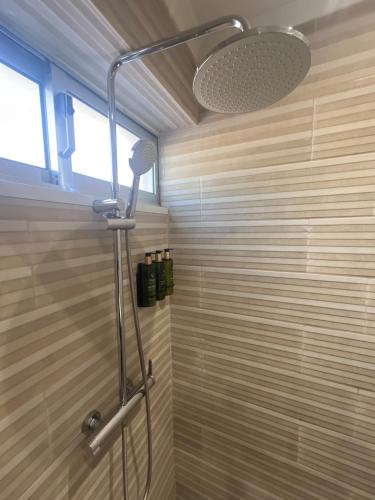 a shower with a shower head in a bathroom at A Casa da Azenha in Sertã