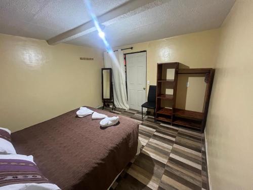 a room with a bed and a light on the ceiling at Estrella Ancestral 1 in San Pedro de Atacama