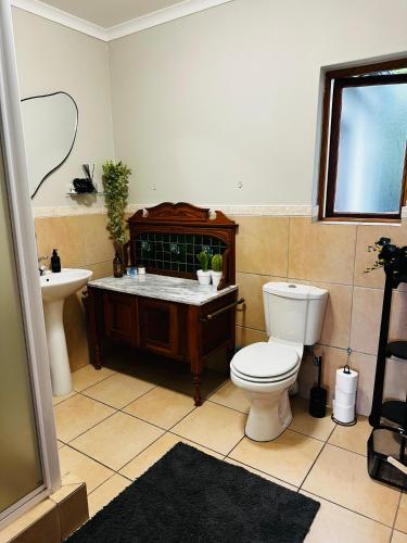 a bathroom with a toilet and a sink at Rest in the Village in Wilderness