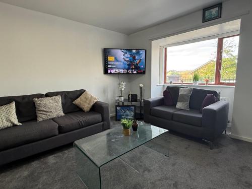 a living room with two couches and a tv at Spacious Luxury Homes in Elswick