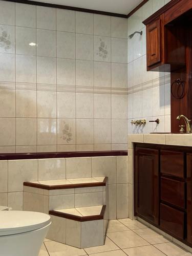 a bathroom with a toilet and a sink at Casa Familiar la Tortuga in Heredia