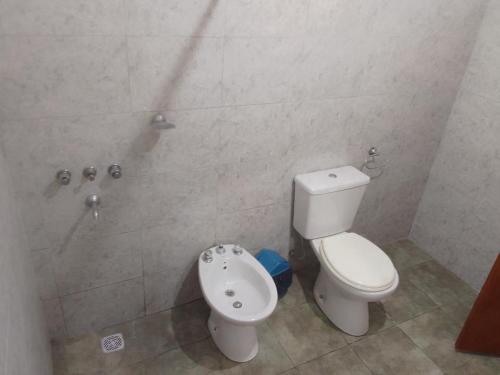 une salle de bain avec toilettes et douche dans l'établissement Monoambiente El Arcano, à Tanti