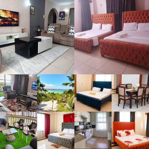 un collage de fotos de una habitación de hotel en Murangiri Accommodations, en Mombasa