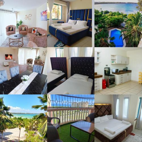 un collage de fotos de una habitación de hotel en Murangiri Accommodations, en Mombasa