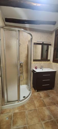 a bathroom with a shower and a sink at Casa La cuesta Trevélez in Trevélez