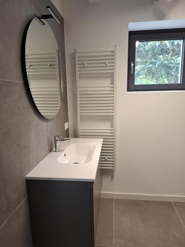a bathroom with a white sink and a mirror at Agriturismo Corte Gaia in Castiglione delle Stiviere