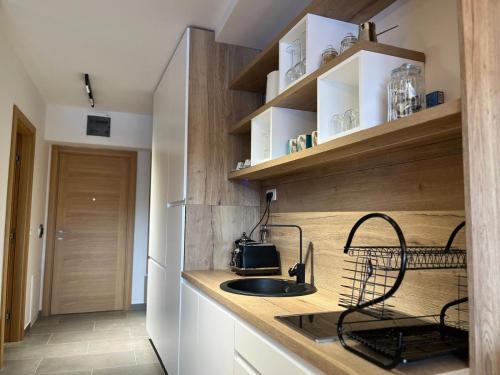 Kuchyň nebo kuchyňský kout v ubytování Apartman A1 6 Aparthotel Vucko Jahorina privatni apartman