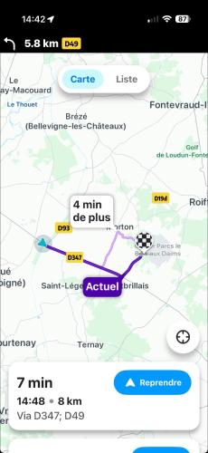 a screenshot of a cell phone with a map at Fully equipped one-bedroom apartment, unpack your bags in Montreuil-Bellay