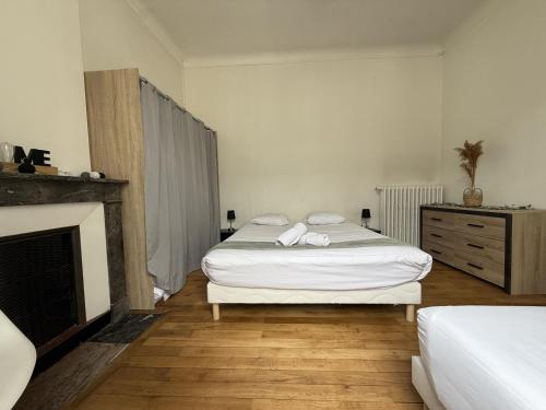 a bedroom with a bed and a fireplace at The Central - 5p - Rêve au Mans in Écommoy