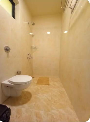 a bathroom with a toilet and a shower at Saanjh-Kudrats Nilaya in Canacona